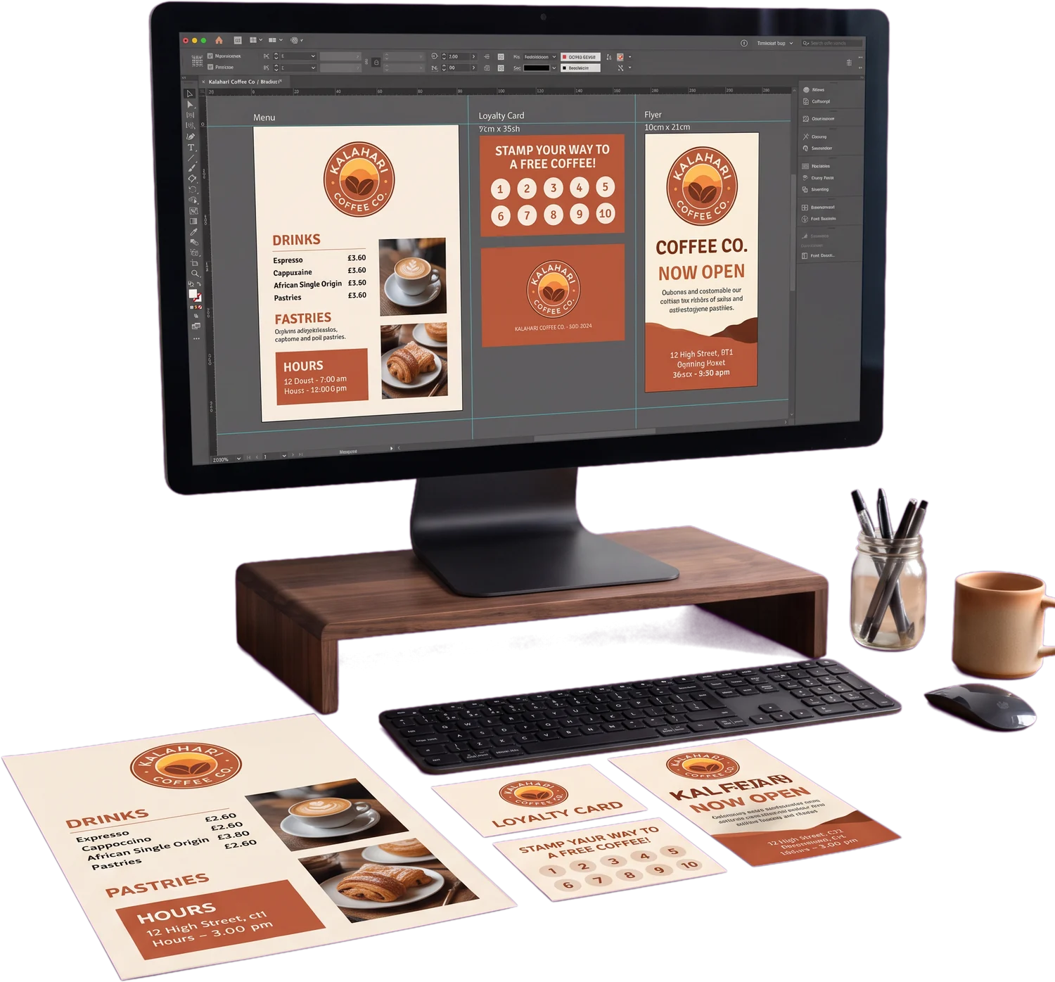 Graphic design artwork on screen