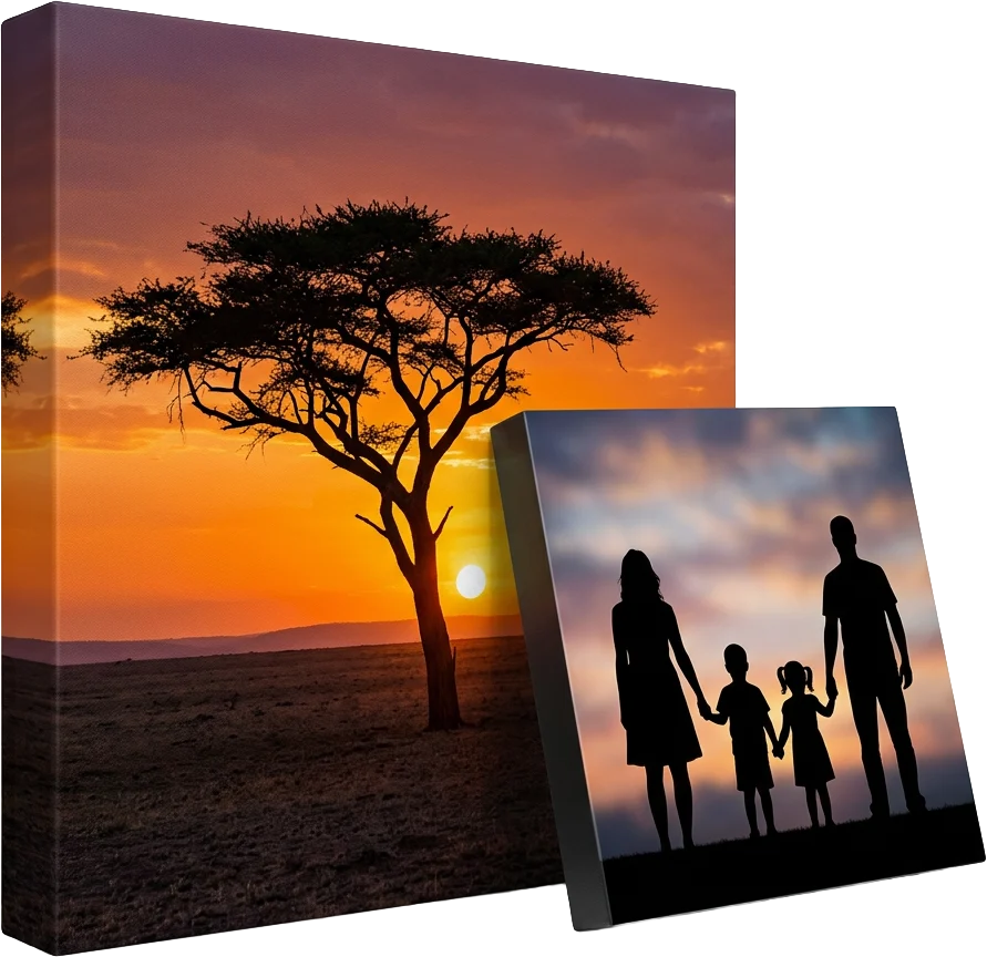 Gallery-wrapped canvas print and block-mounted photo